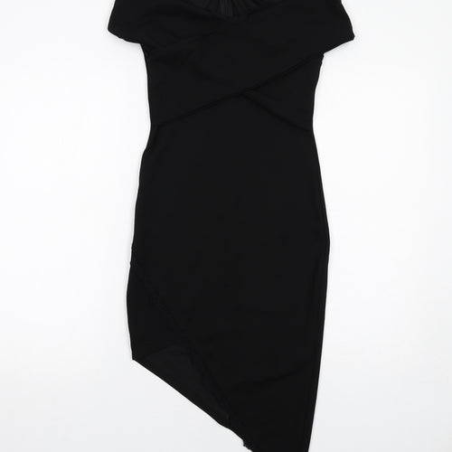 Missguided Womens Black Polyester Bodycon Size 8 Off the Shoulder Zip