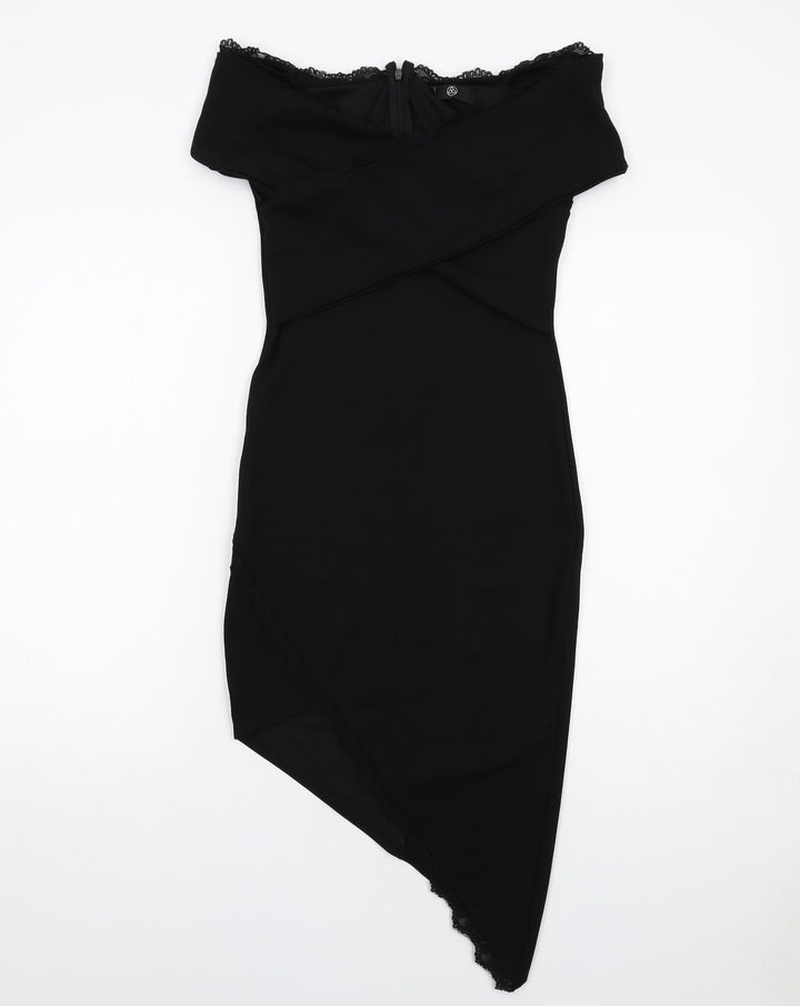 Missguided Womens Black Polyester Bodycon Size 8 Off the Shoulder Zip