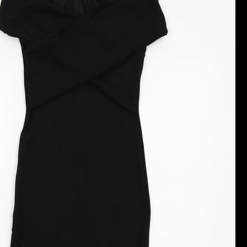 Missguided Womens Black Polyester Bodycon Size 8 Off the Shoulder Zip