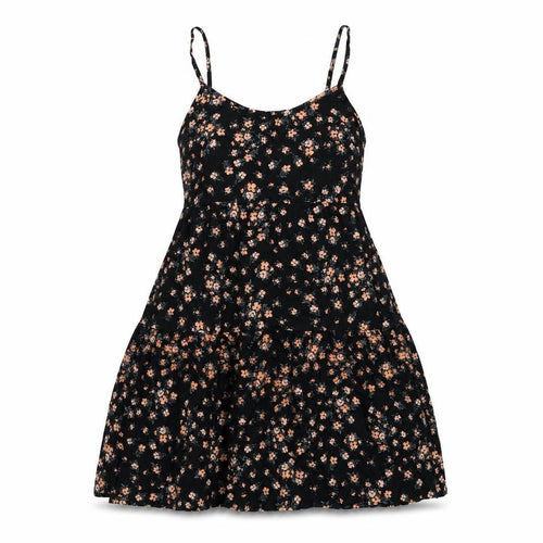 New Look Womens Black Floral Viscose Tank Dress Size 6 Round Neck Pullover