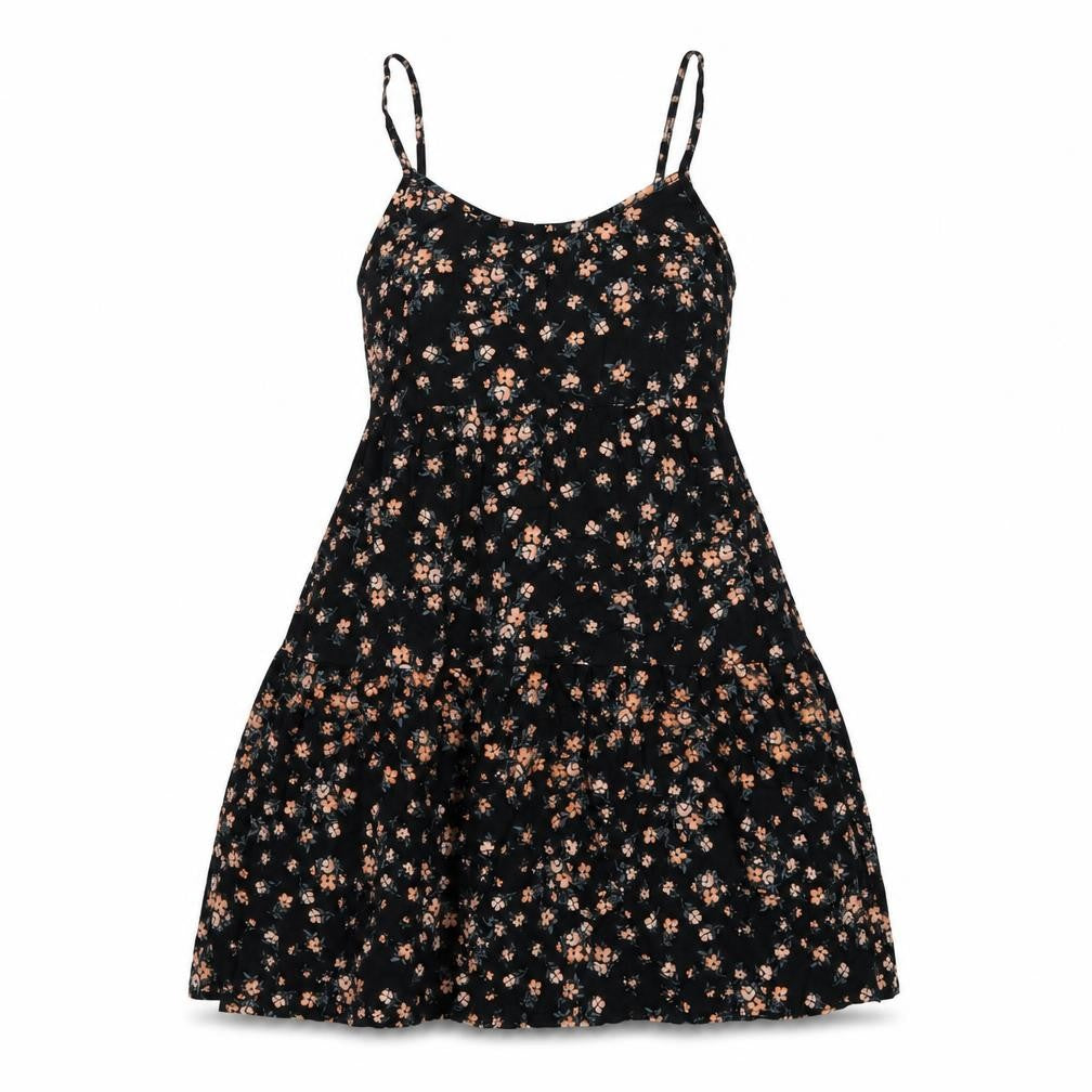 New Look Womens Black Floral Viscose Tank Dress Size 6 Round Neck Pullover