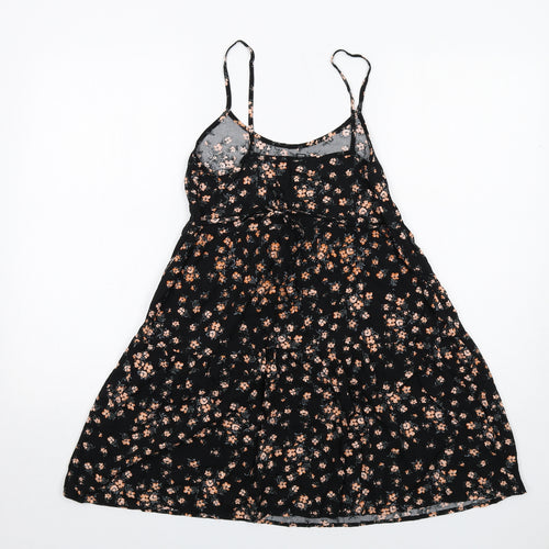 New Look Womens Black Floral Viscose Tank Dress Size 6 Round Neck Pullover