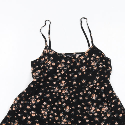 New Look Womens Black Floral Viscose Tank Dress Size 6 Round Neck Pullover