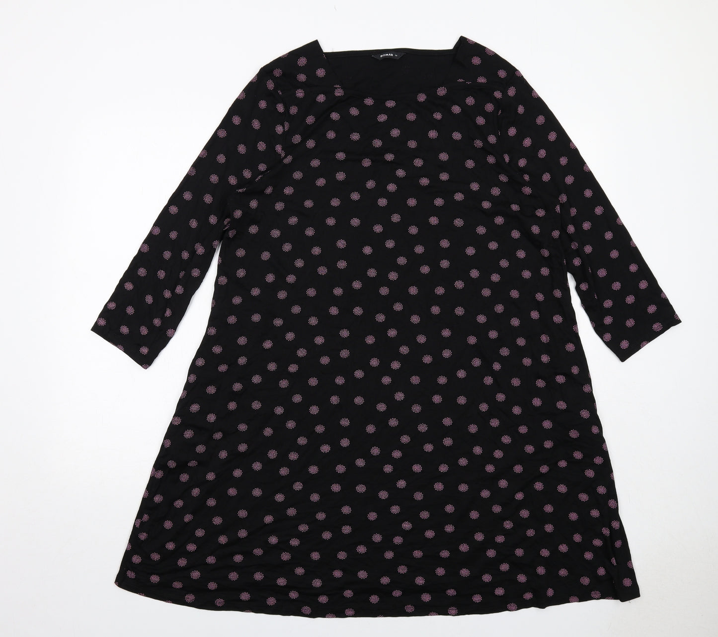 Roman Womens Black Geometric Viscose A-Line Size 14 Round Neck Pullover