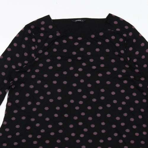 Roman Womens Black Geometric Viscose A-Line Size 14 Round Neck Pullover