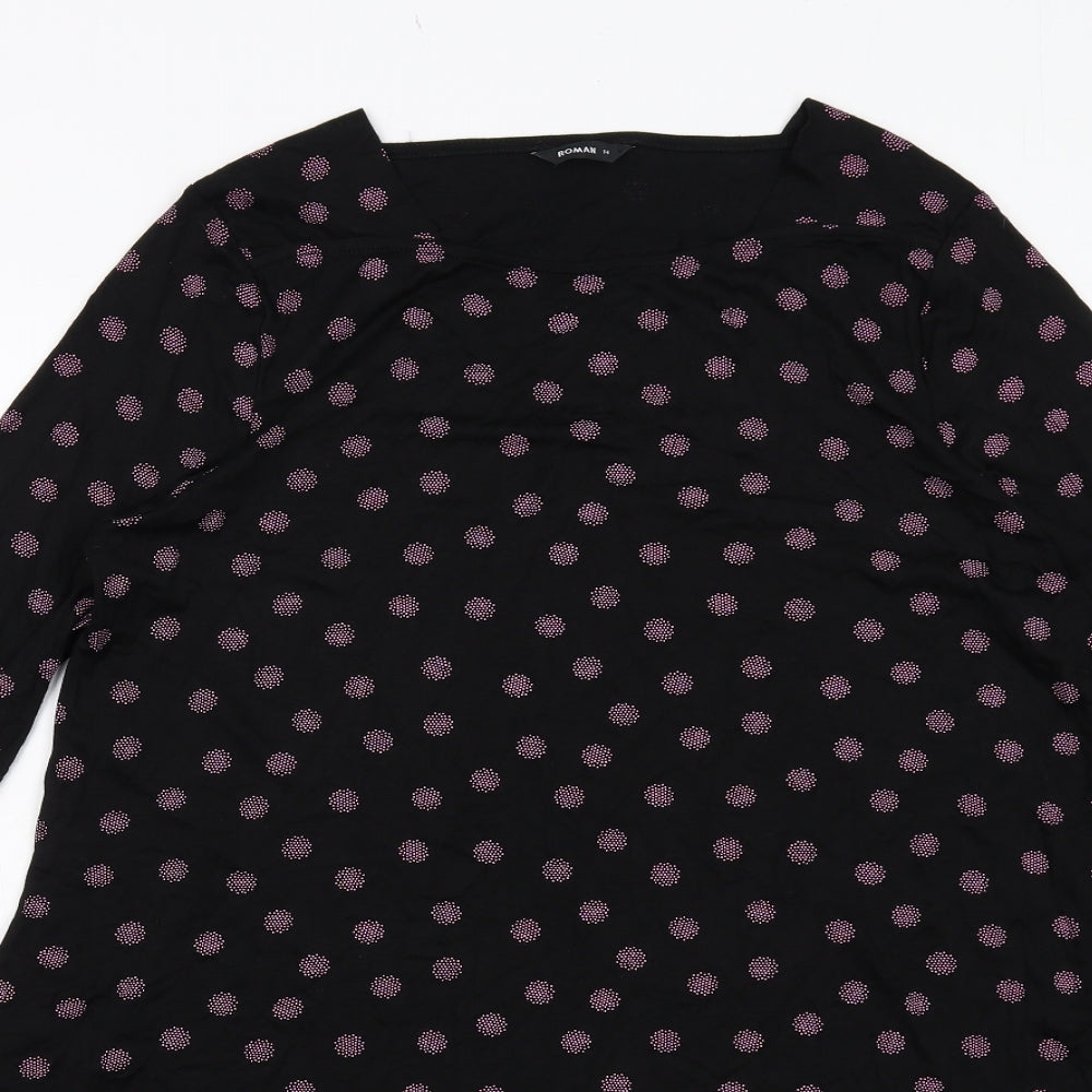 Roman Womens Black Geometric Viscose A-Line Size 14 Round Neck Pullover