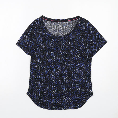 Marks and Spencer Womens Blue Geometric Polyester Basic T-Shirt Size 6 Round Neck Pullover