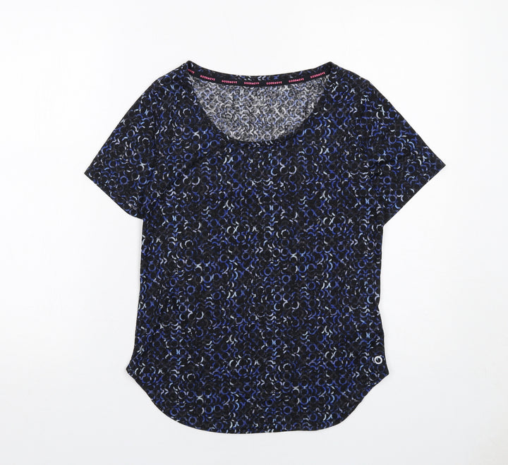 Marks and Spencer Womens Blue Geometric Polyester Basic T-Shirt Size 6 Round Neck Pullover