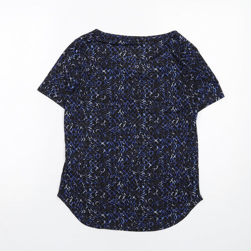 Marks and Spencer Womens Blue Geometric Polyester Basic T-Shirt Size 6 Round Neck Pullover