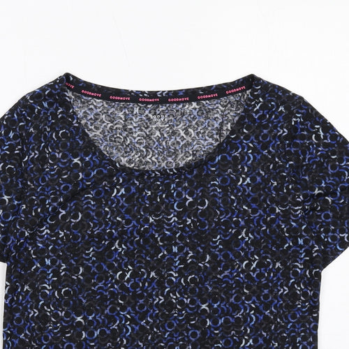 Marks and Spencer Womens Blue Geometric Polyester Basic T-Shirt Size 6 Round Neck Pullover