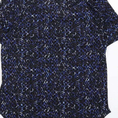 Marks and Spencer Womens Blue Geometric Polyester Basic T-Shirt Size 6 Round Neck Pullover