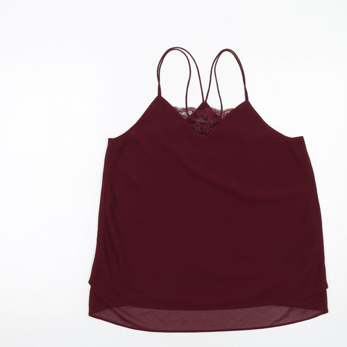 New Look Womens Red Polyester Camisole Tank Size 10 V-Neck - Lace Detail
