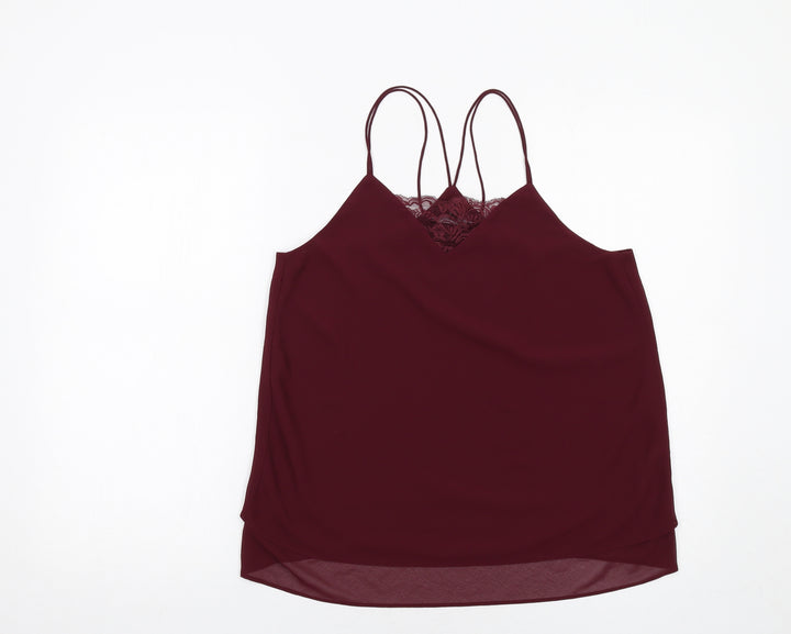 New Look Womens Red Polyester Camisole Tank Size 10 V-Neck - Lace Detail