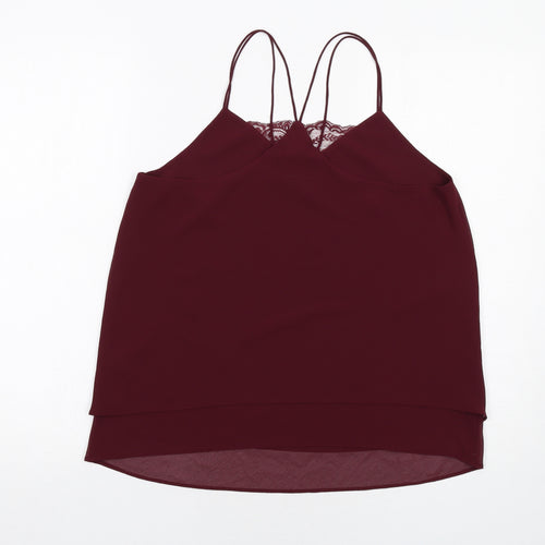 New Look Womens Red Polyester Camisole Tank Size 10 V-Neck - Lace Detail