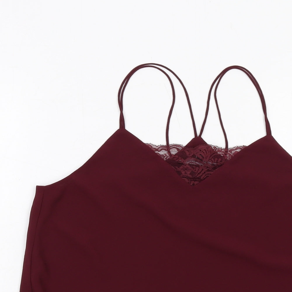New Look Womens Red Polyester Camisole Tank Size 10 V-Neck - Lace Detail