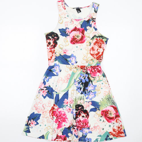 H&M Womens Multicoloured Floral Polyester Fit & Flare Size S Round Neck Pullover