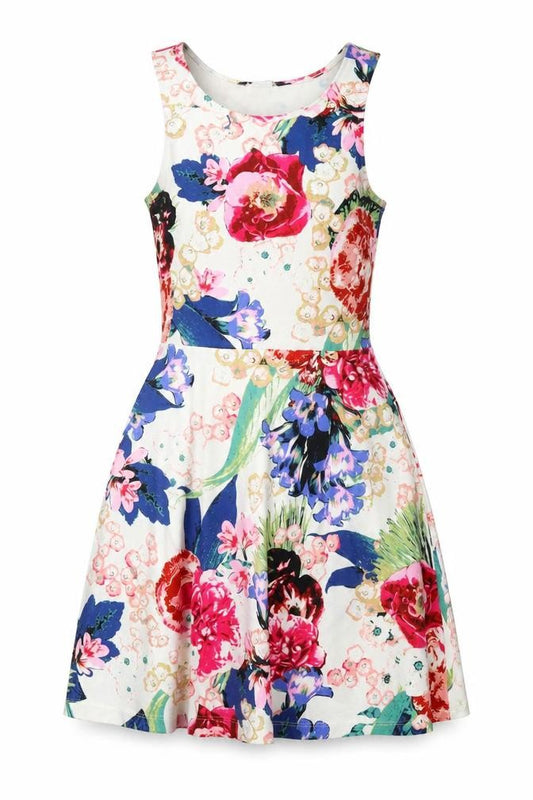 Front view of H&M women’s multicoloured floral polyester fit & flare, size S, round neck pullover