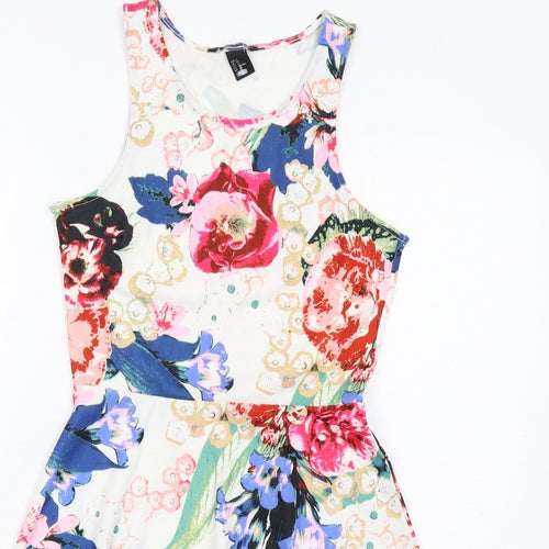 H&M Womens Multicoloured Floral Polyester Fit & Flare Size S Round Neck Pullover