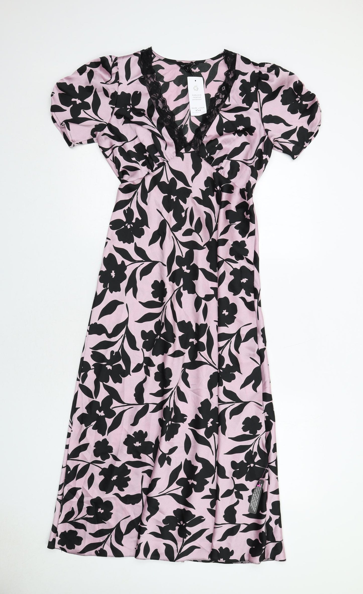 New Look Womens Pink Floral Polyester A-Line Size 10 V-Neck Pullover