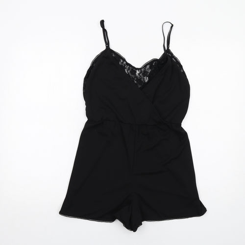 H&M Womens Black Polyester Playsuit One-Piece Size S Pullover - Lace Detail