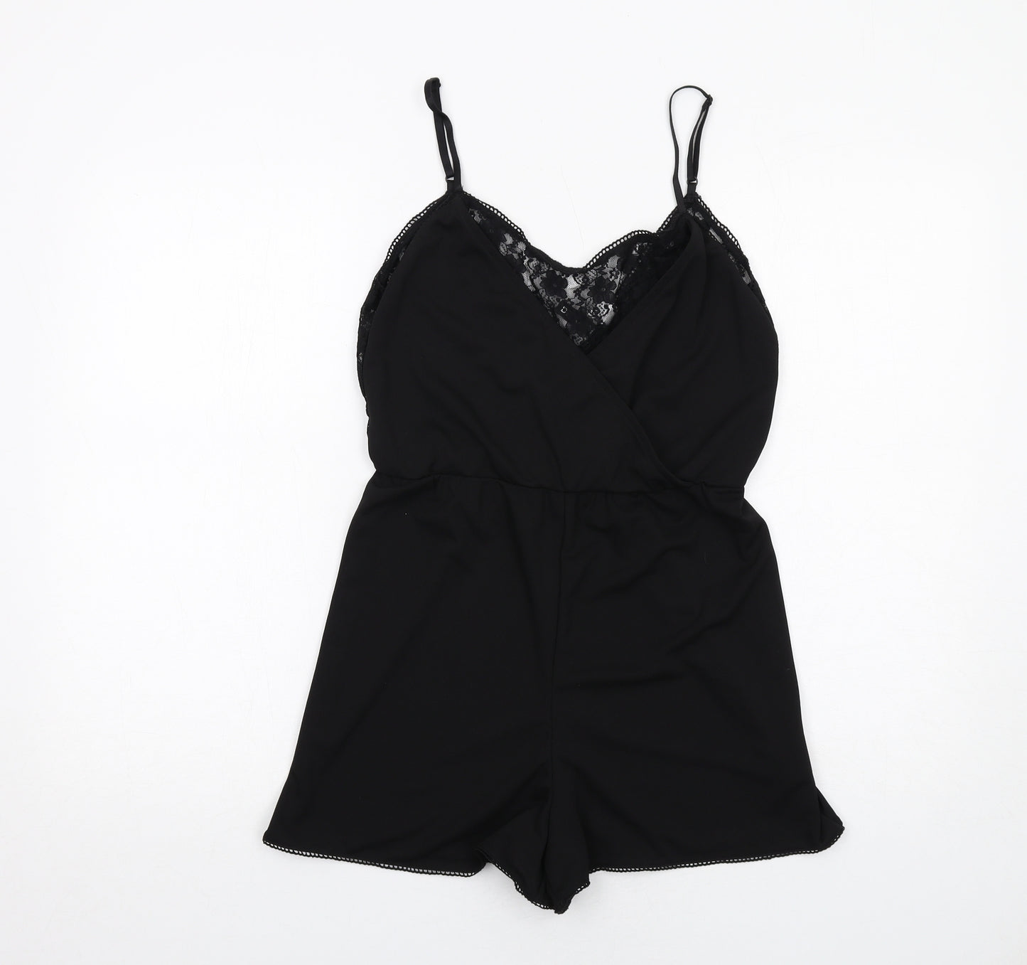 H&M Womens Black Polyester Playsuit One-Piece Size S Pullover - Lace Detail
