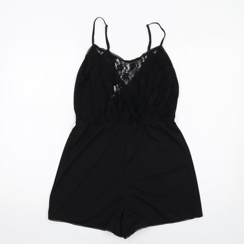 H&M Womens Black Polyester Playsuit One-Piece Size S Pullover - Lace Detail