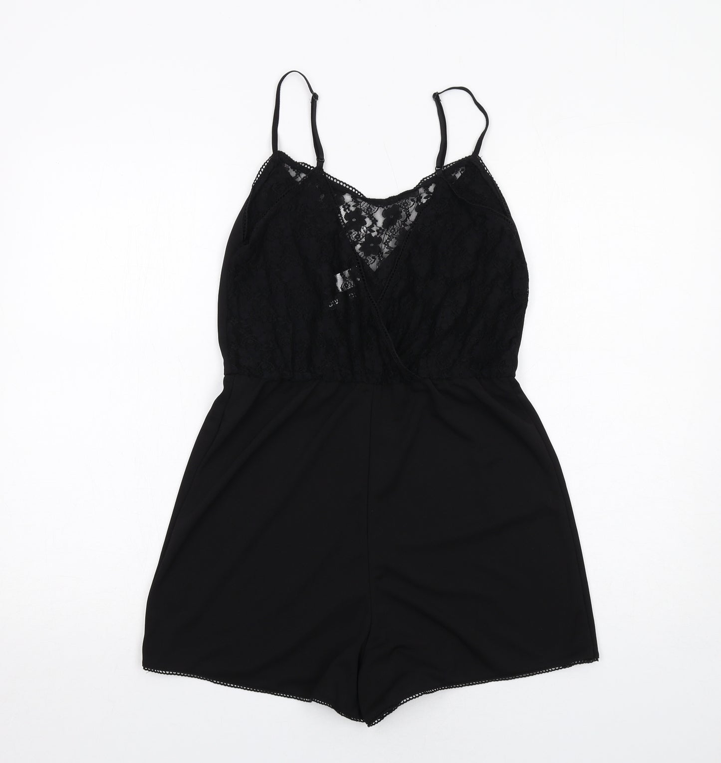 H&M Womens Black Polyester Playsuit One-Piece Size S Pullover - Lace Detail