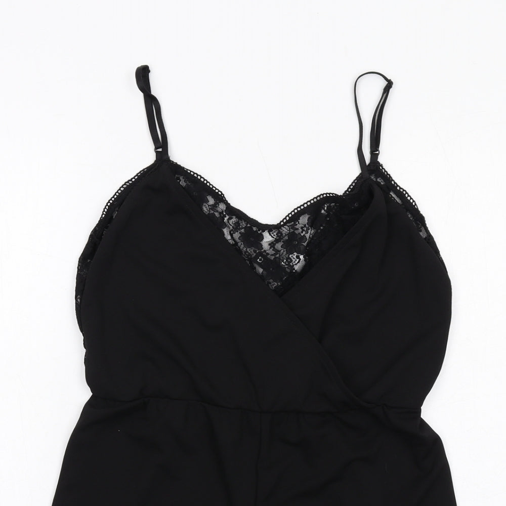 H&M Womens Black Polyester Playsuit One-Piece Size S Pullover - Lace Detail