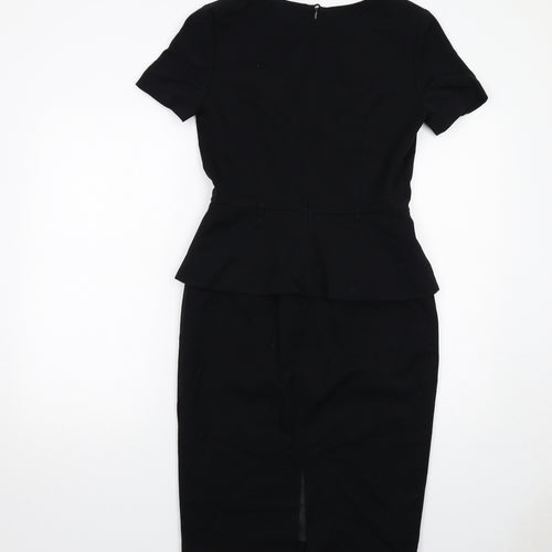 Marks and Spencer Womens Black Polyester A-Line Size 10 V-Neck Zip