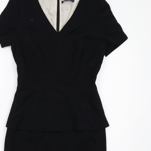 Marks and Spencer Womens Black Polyester A-Line Size 10 V-Neck Zip
