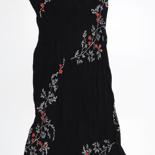 Dorothy Perkins Womens Black Floral Viscose Maxi Size 12 V-Neck Pullover
