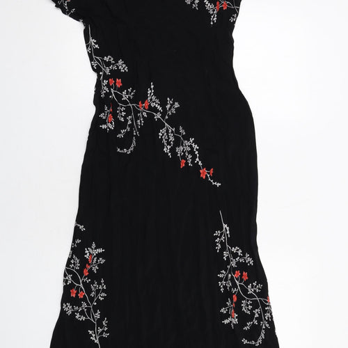 Dorothy Perkins Womens Black Floral Viscose Maxi Size 12 V-Neck Pullover