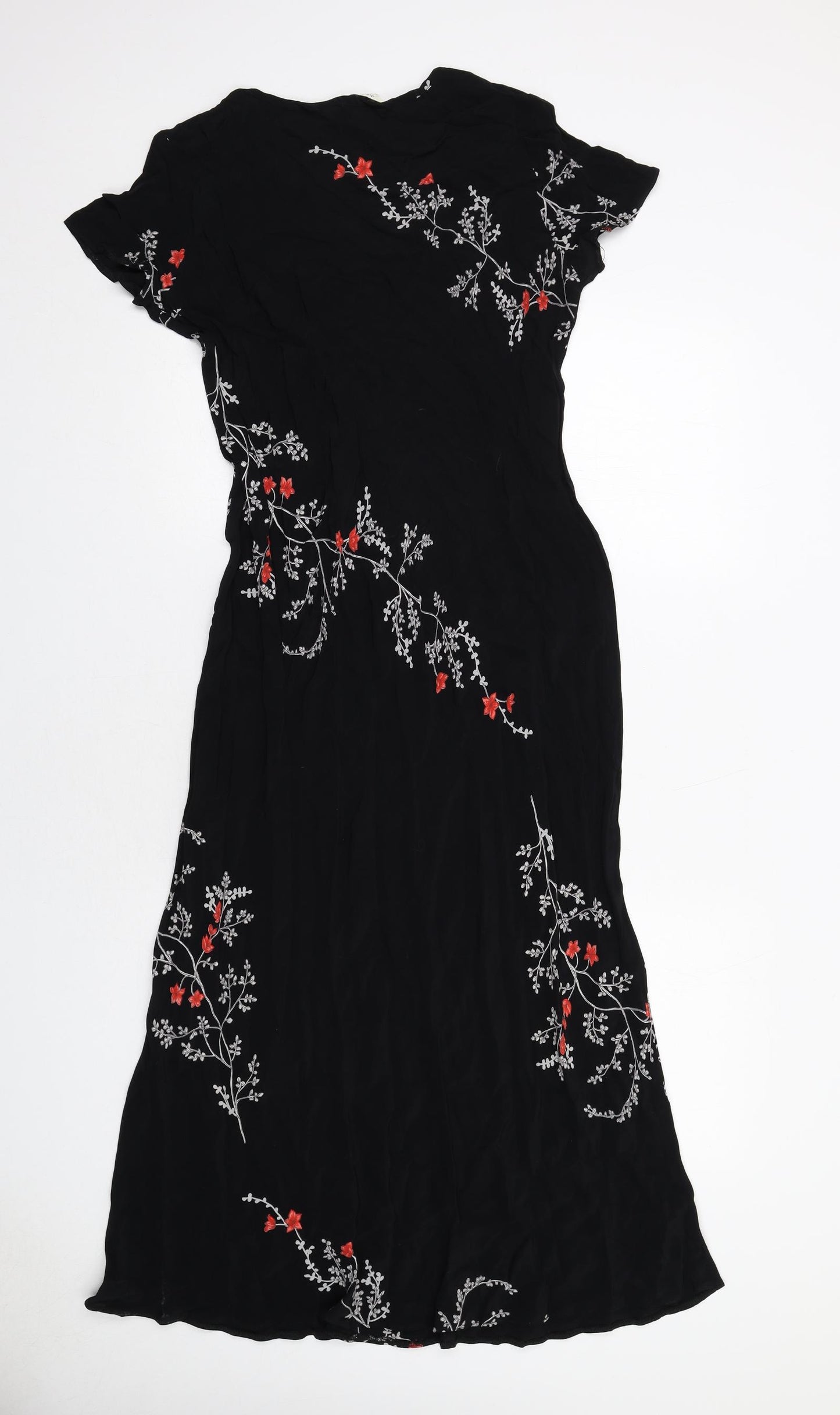 Dorothy Perkins Womens Black Floral Viscose Maxi Size 12 V-Neck Pullover