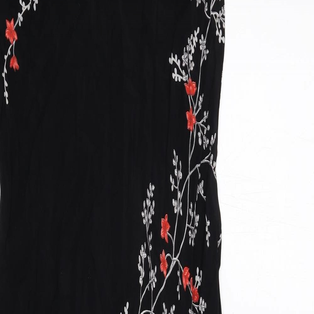 Dorothy Perkins Womens Black Floral Viscose Maxi Size 12 V-Neck Pullover