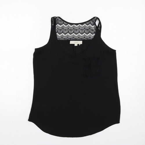 Ann Taylor Womens Black Polyester Basic Tank Size XS Scoop Neck - Lace Detail