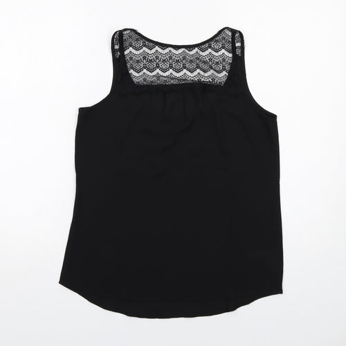 Ann Taylor Womens Black Polyester Basic Tank Size XS Scoop Neck - Lace Detail