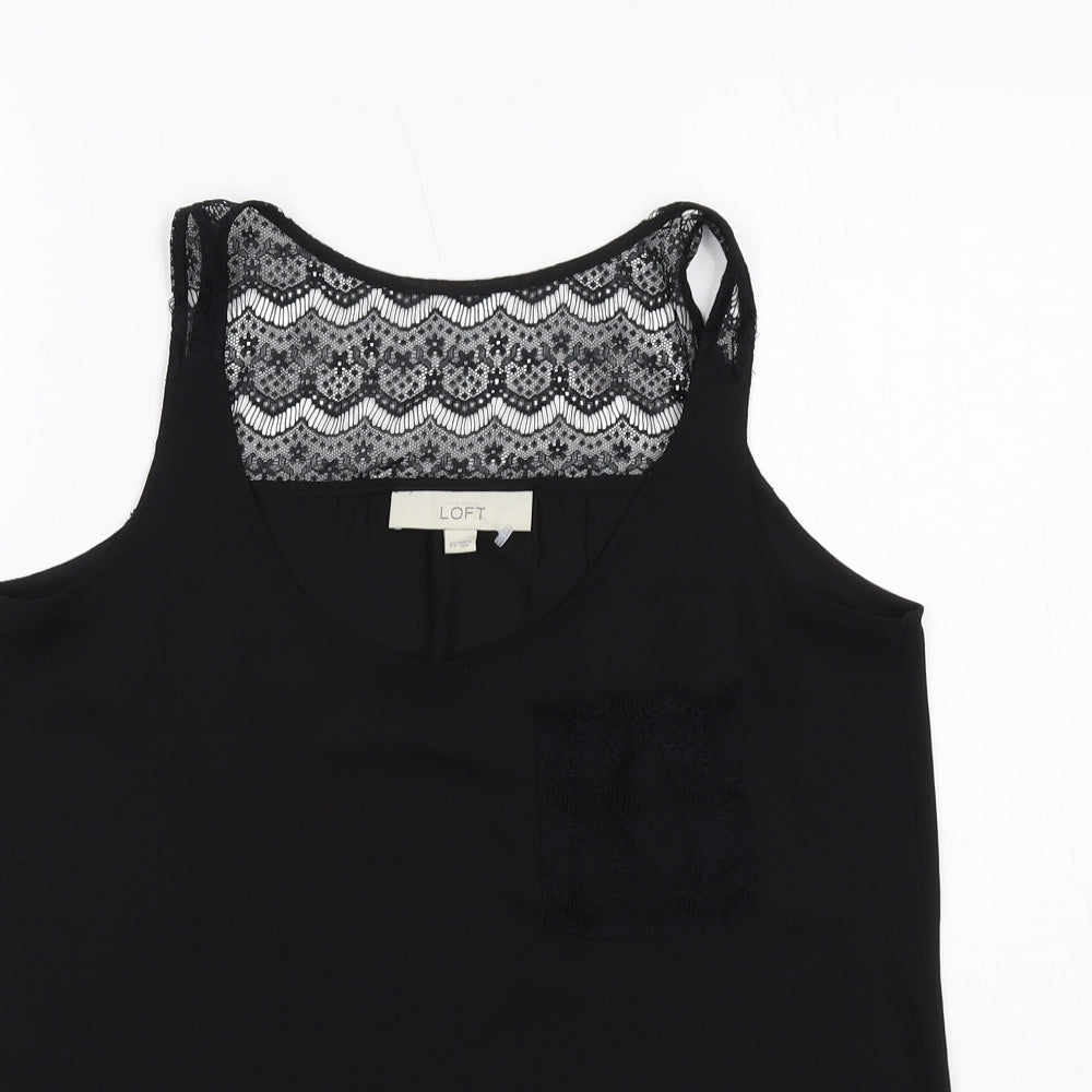 Ann Taylor Womens Black Polyester Basic Tank Size XS Scoop Neck - Lace Detail