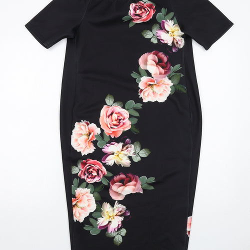 New Look Womens Black Floral Polyester A-Line Size 10 Boat Neck Pullover