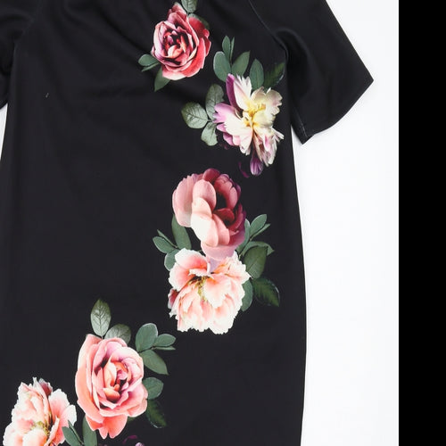 New Look Womens Black Floral Polyester A-Line Size 10 Boat Neck Pullover