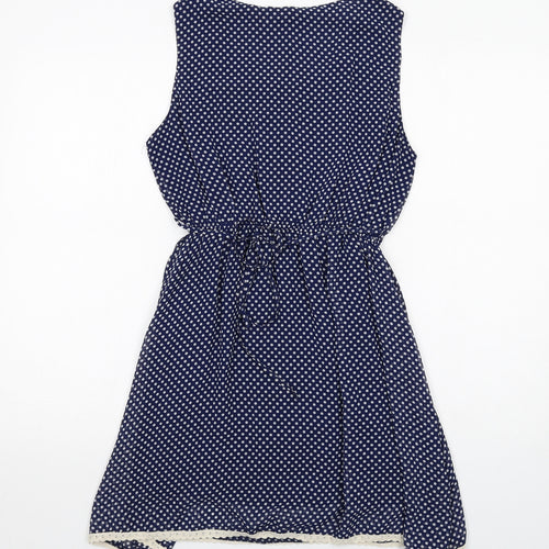 New Look Womens Blue Polka Dot Polyester Fit & Flare Size 10 Round Neck Pullover
