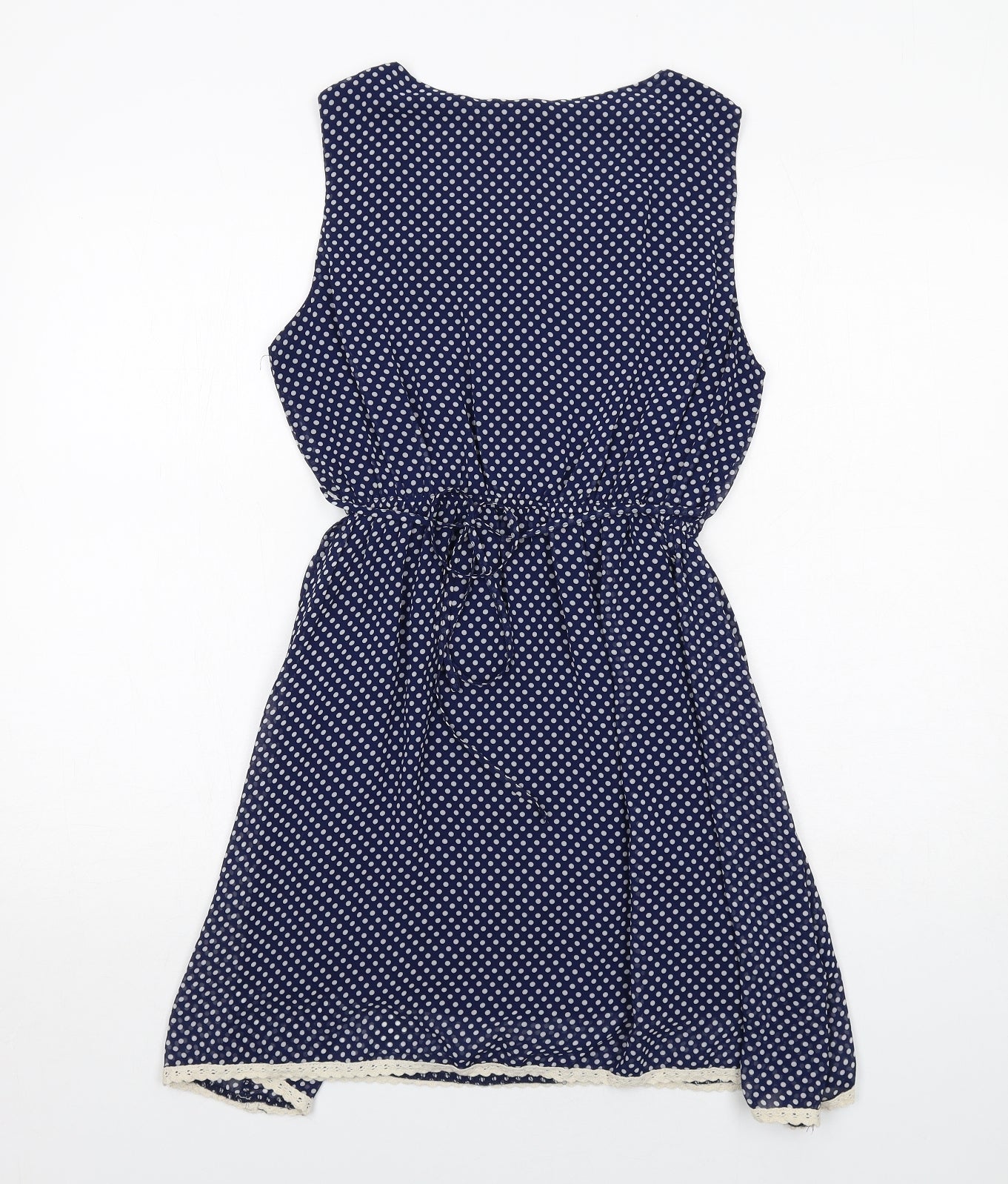 New Look Womens Blue Polka Dot Polyester Fit & Flare Size 10 Round Neck Pullover