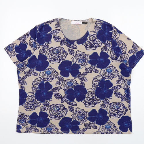 Julipa Womens Blue Floral Polyester Basic T-Shirt Size 20 Round Neck