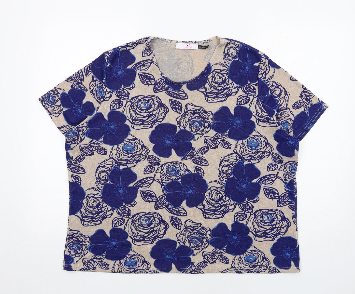 Julipa Womens Blue Floral Polyester Basic T-Shirt Size 20 Round Neck