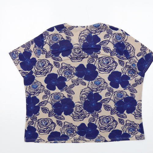Julipa Womens Blue Floral Polyester Basic T-Shirt Size 20 Round Neck