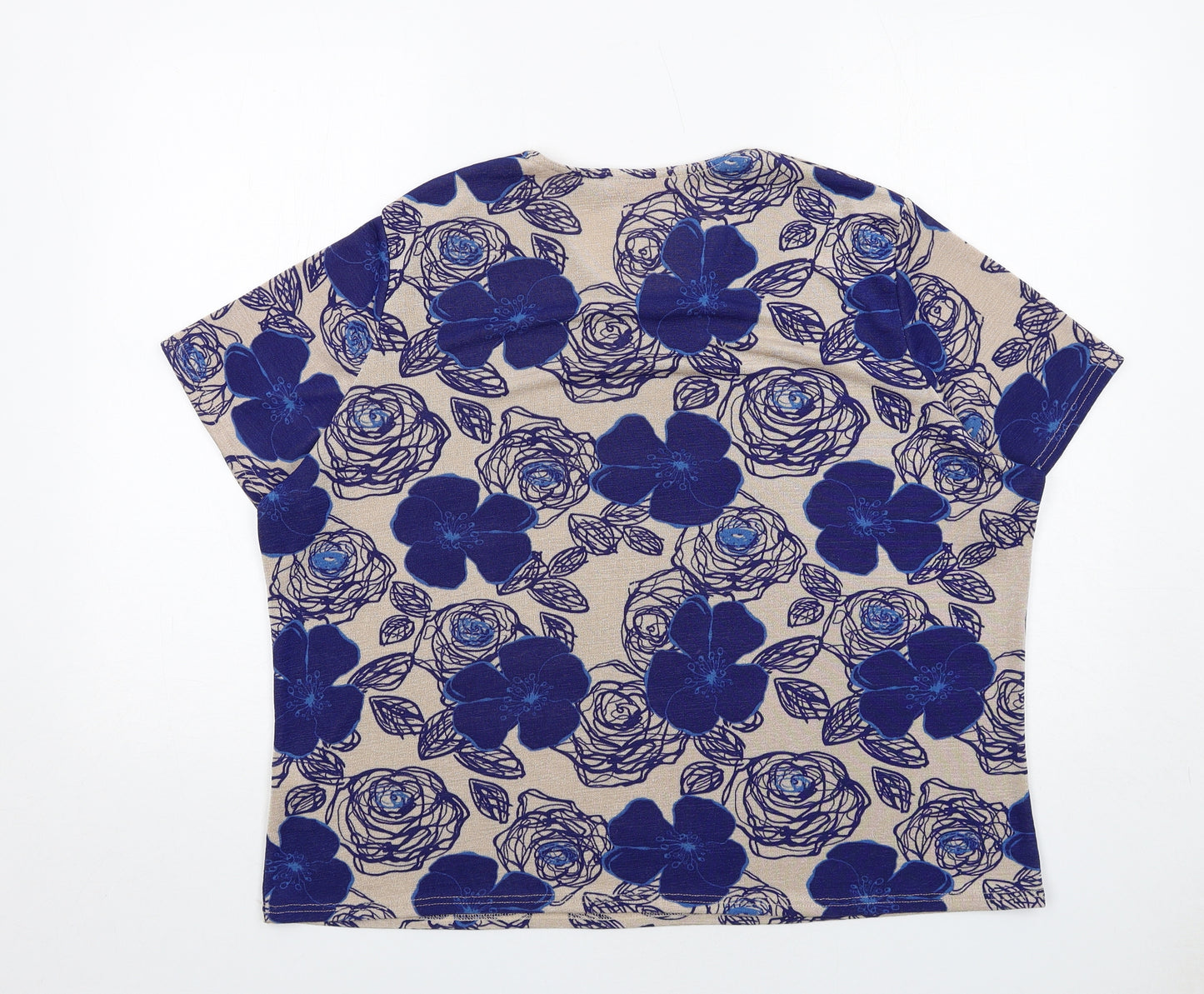 Julipa Womens Blue Floral Polyester Basic T-Shirt Size 20 Round Neck