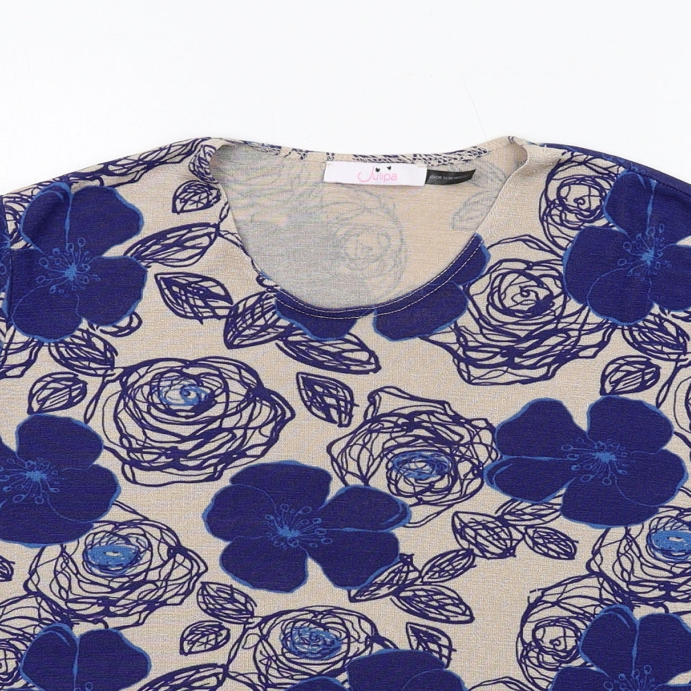 Julipa Womens Blue Floral Polyester Basic T-Shirt Size 20 Round Neck