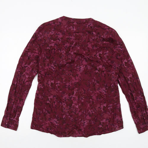 Marks and Spencer Womens Purple Geometric Cotton Basic Button-Up Size 12 V-Neck