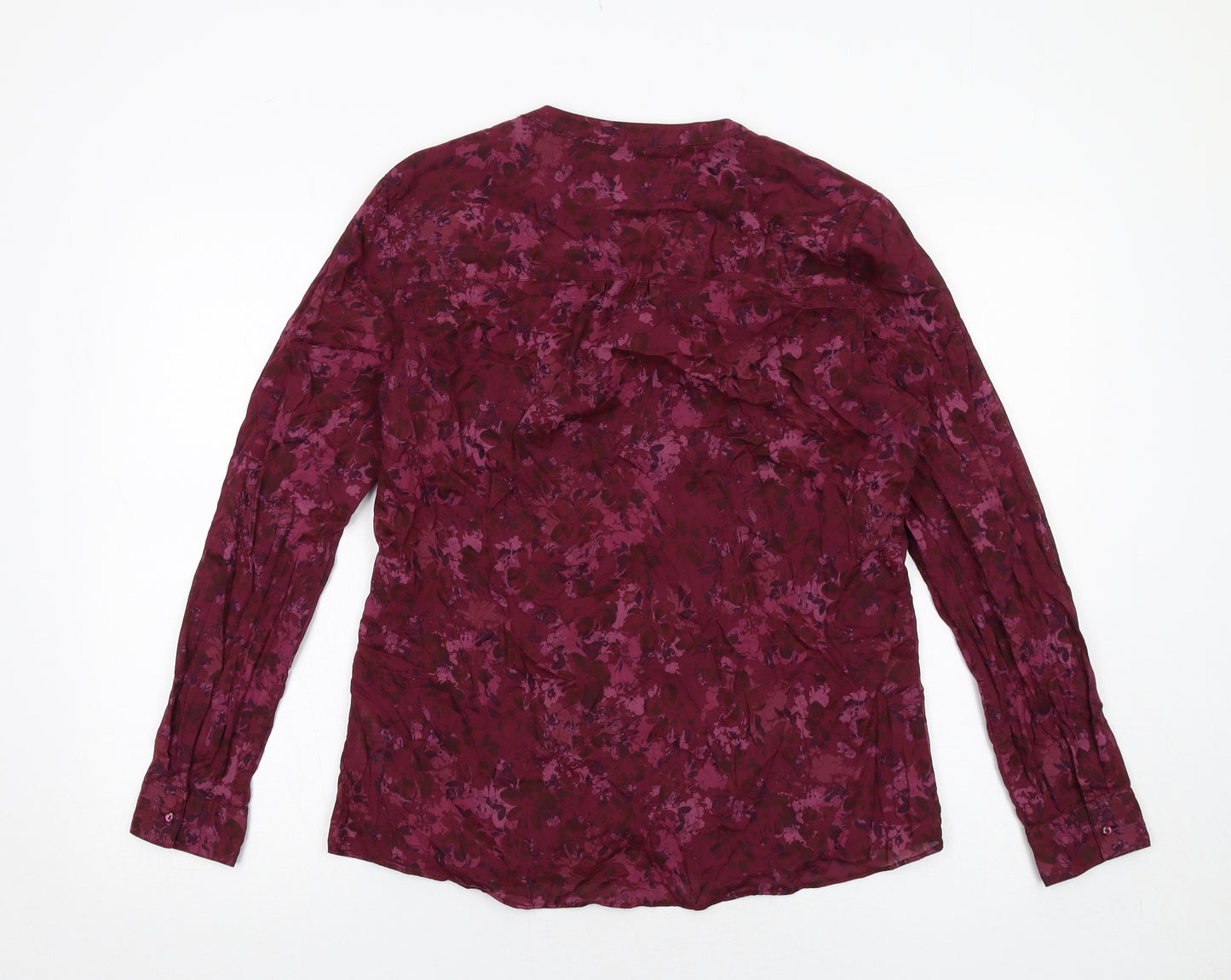 Marks and Spencer Womens Purple Geometric Cotton Basic Button-Up Size 12 V-Neck