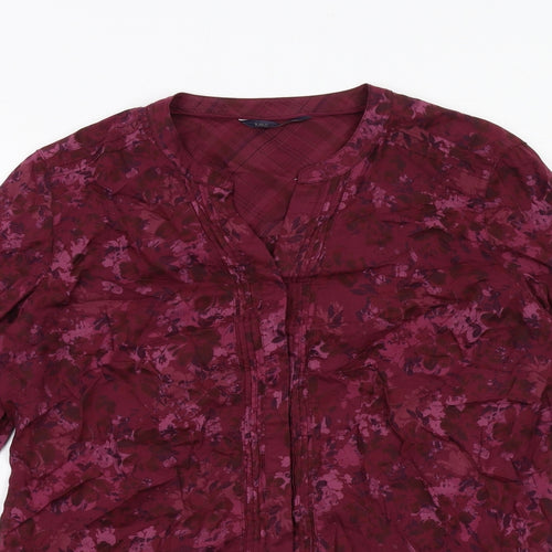 Marks and Spencer Womens Purple Geometric Cotton Basic Button-Up Size 12 V-Neck