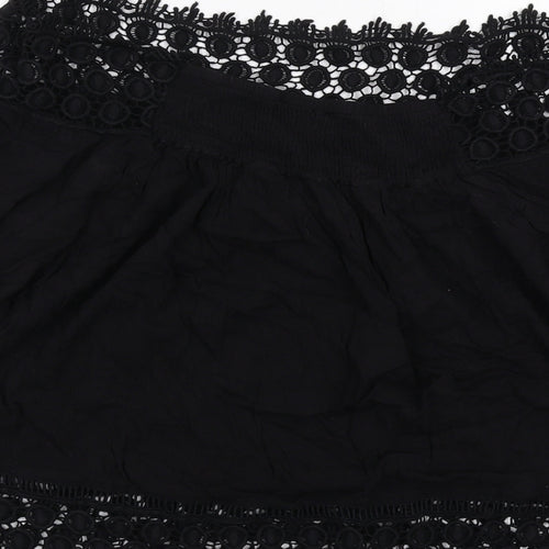 Miss Selfridge Womens Black Viscose Basic Blouse Size 10 Off the Shoulder - Crocheted Lace Trim